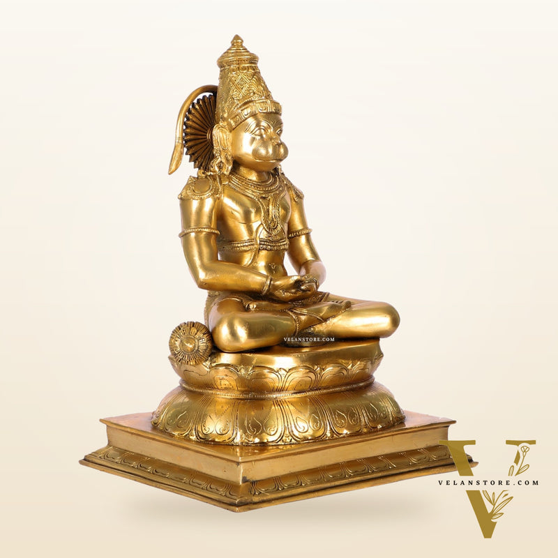 Handcrafted Brass Lord Hanuman Murti | Deep Meditation | 18" Height