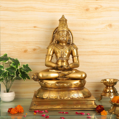 Handcrafted Brass Lord Hanuman Murti | Deep Meditation | 18" Height