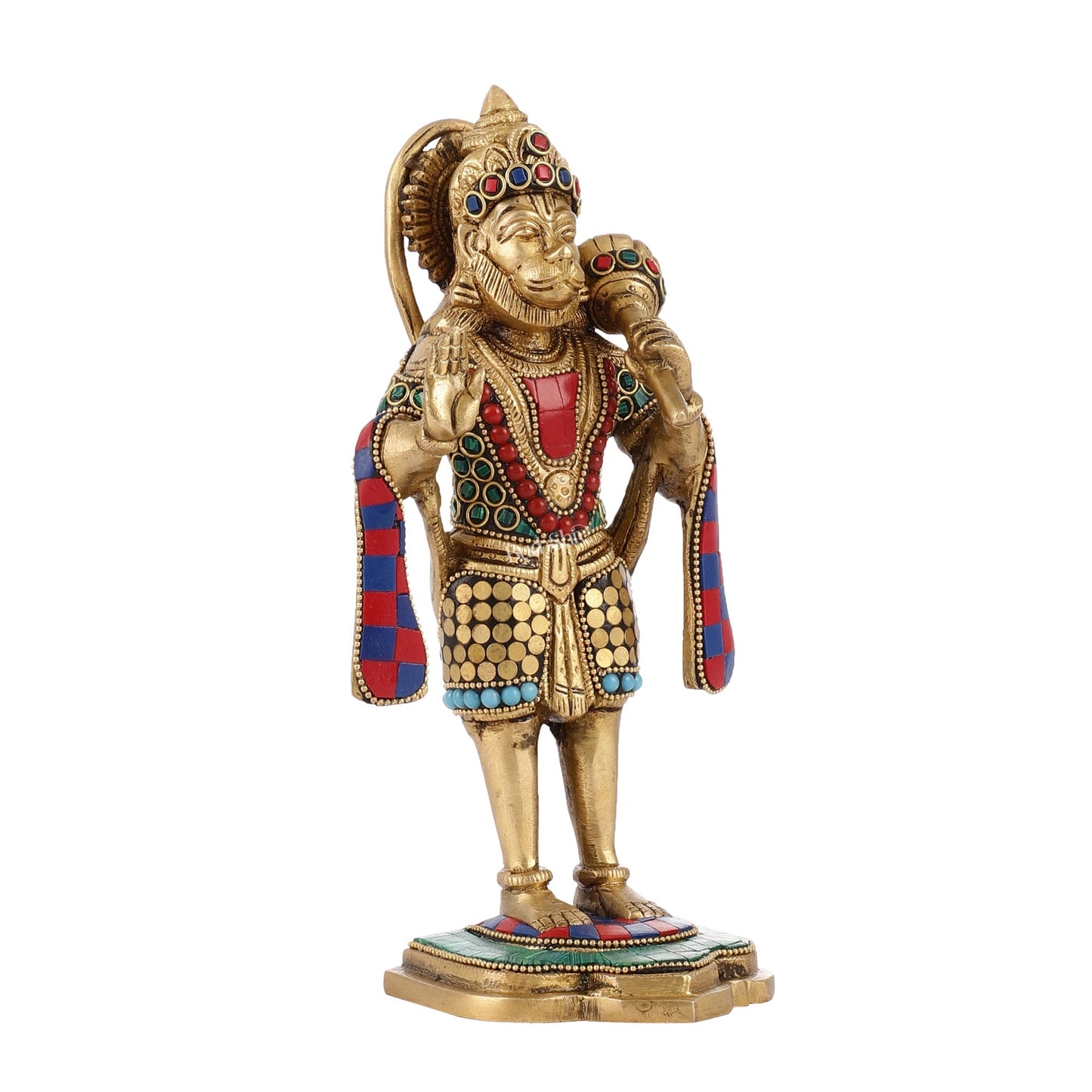 Handcrafted Brass Lord Hanuman Statue in Blessing Mudra - 8.5" Stonework