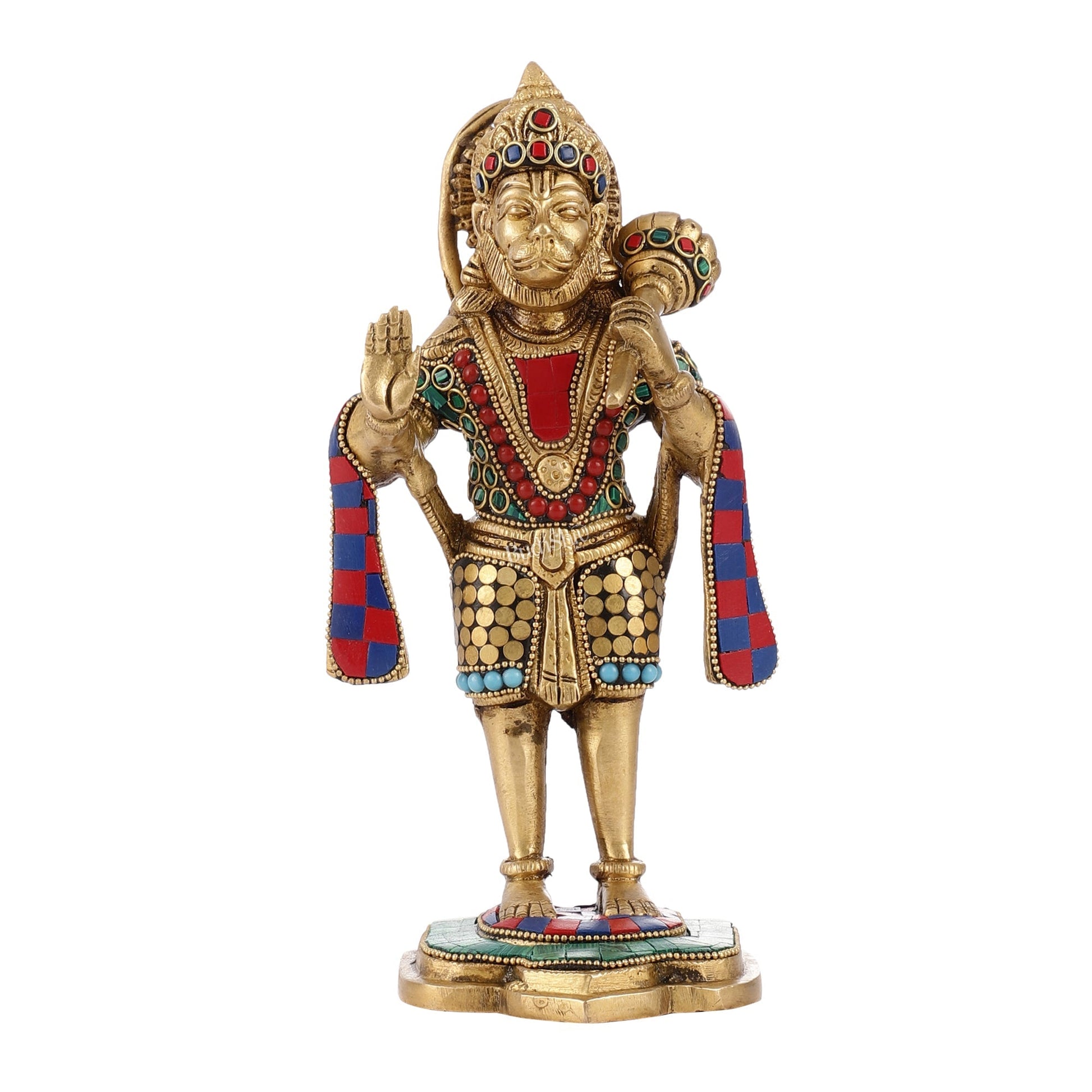 Handcrafted Brass Lord Hanuman Statue in Blessing Mudra - 8.5" Stonework