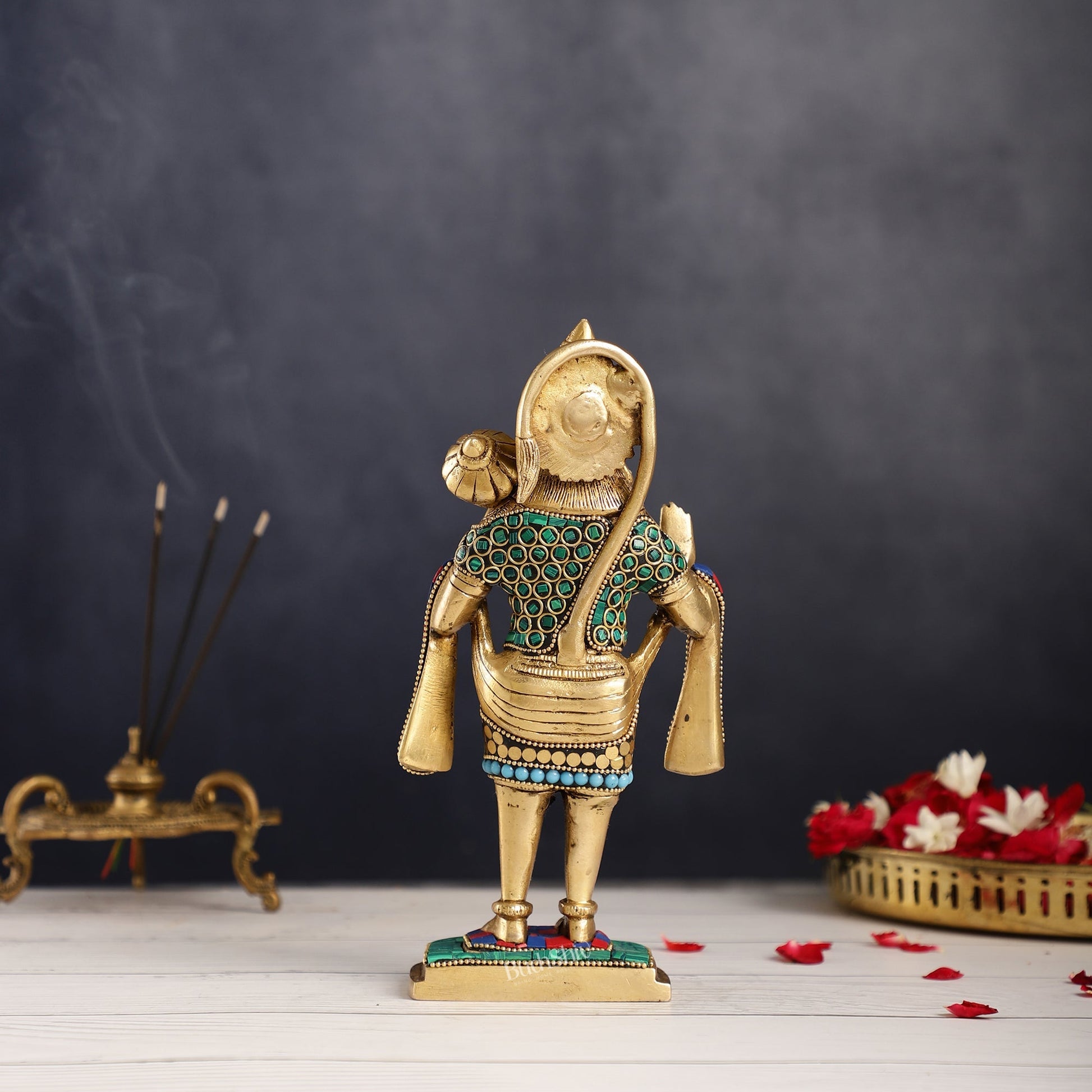 Handcrafted Brass Lord Hanuman Statue in Blessing Mudra - 8.5" Stonework