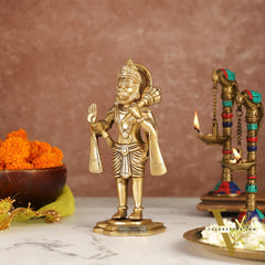 Handcrafted Brass Lord Hanuman Statue in Blessing Mudra - 8.5"