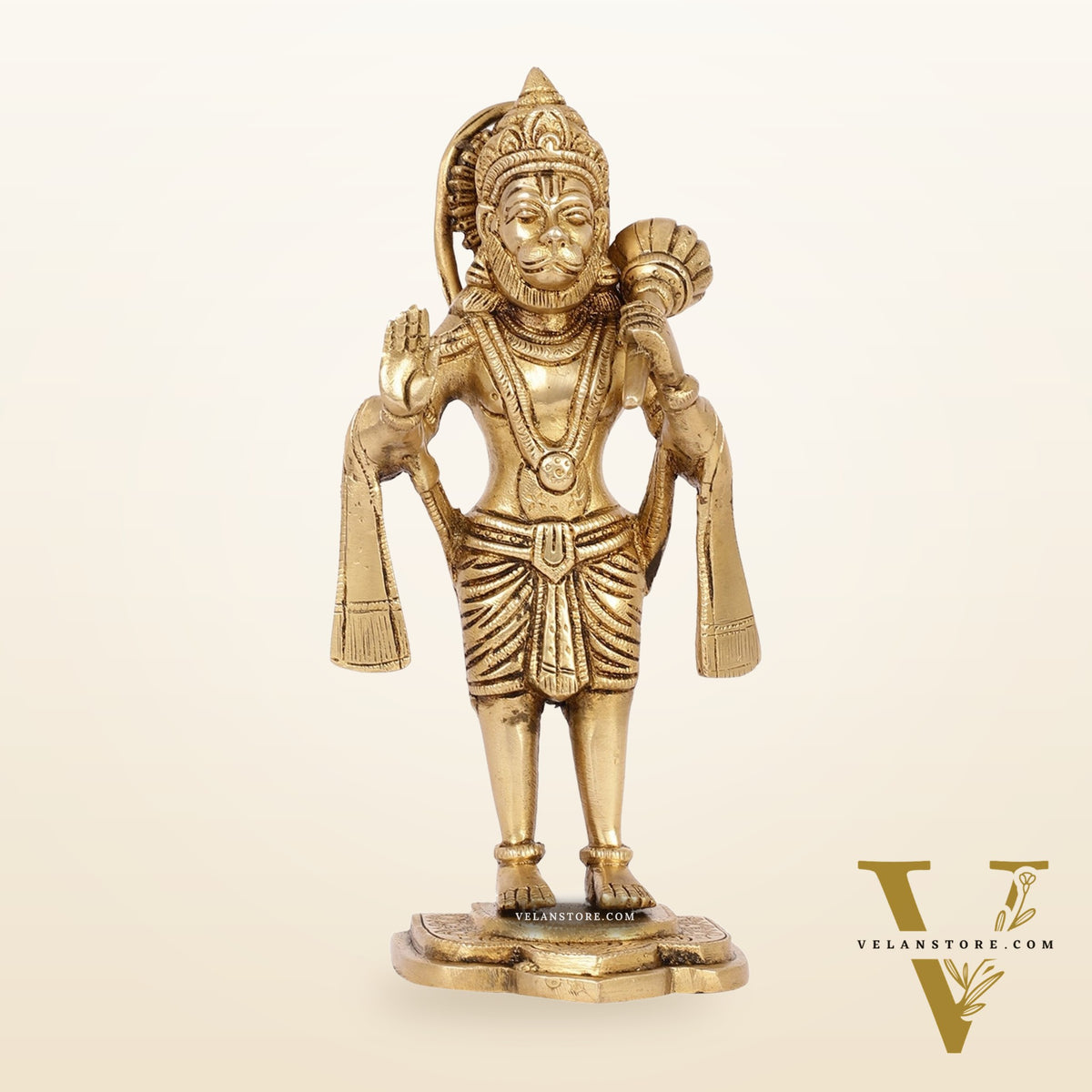 Handcrafted Brass Lord Hanuman Statue in Blessing Mudra - 8.5"