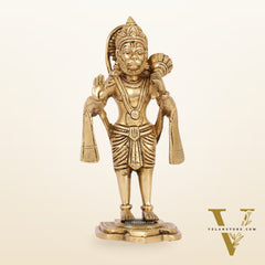 Handcrafted Brass Lord Hanuman Statue in Blessing Mudra - 8.5"