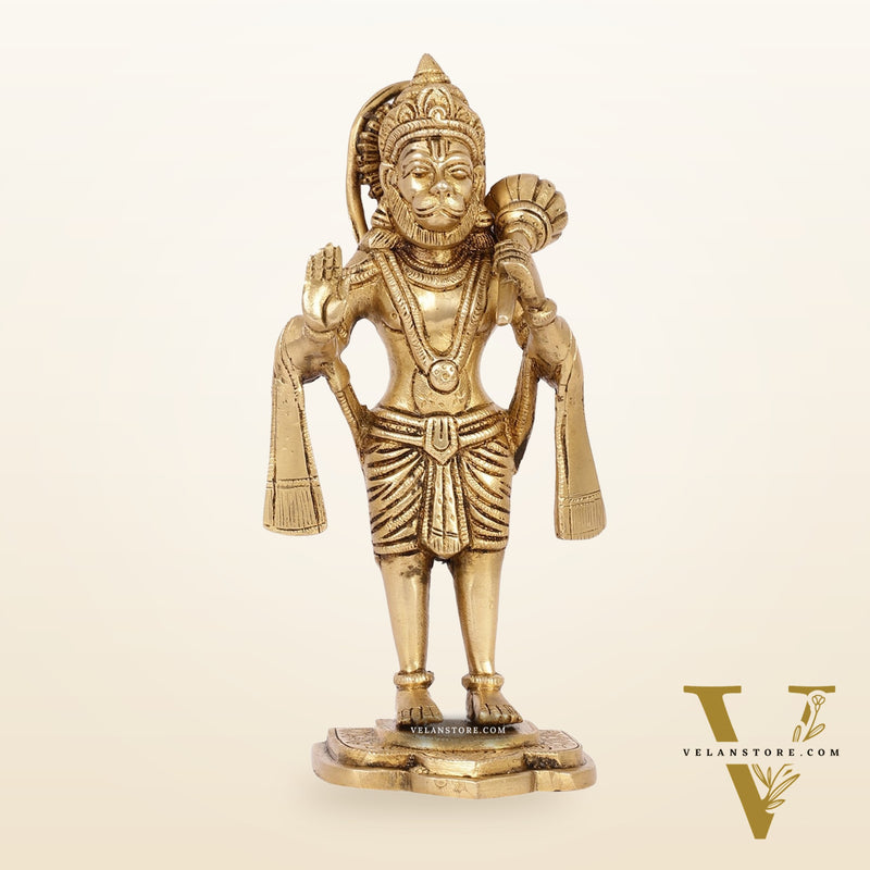 Handcrafted Brass Lord Hanuman Statue in Blessing Mudra - 8.5"