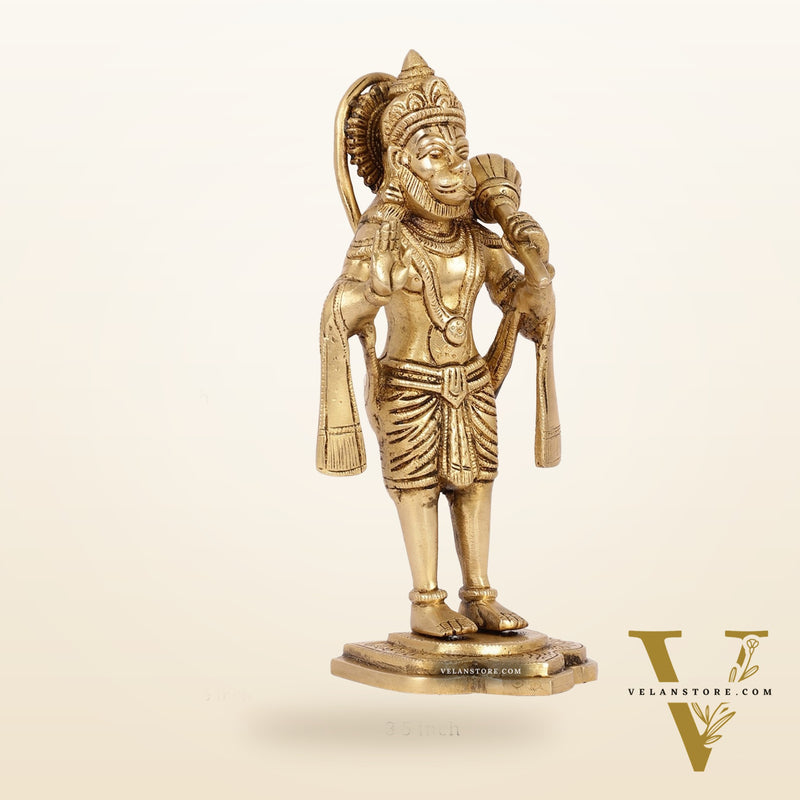 Handcrafted Brass Lord Hanuman Statue in Blessing Mudra - 8.5"