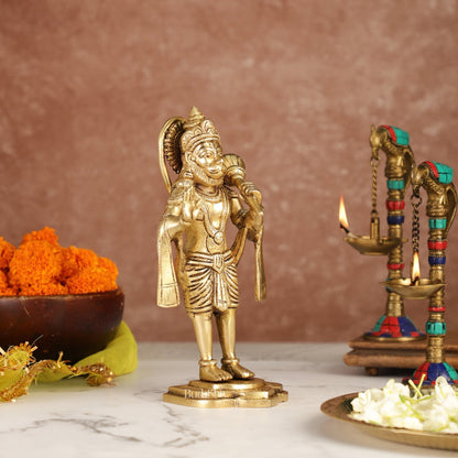 Handcrafted Brass Lord Hanuman Statue in Blessing Mudra - 8.5"