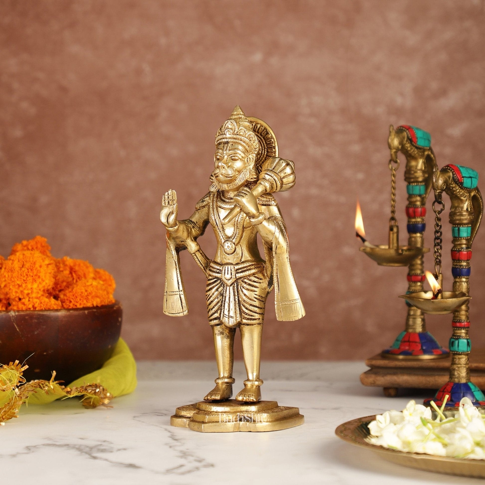 Handcrafted Brass Lord Hanuman Statue in Blessing Mudra - 8.5"