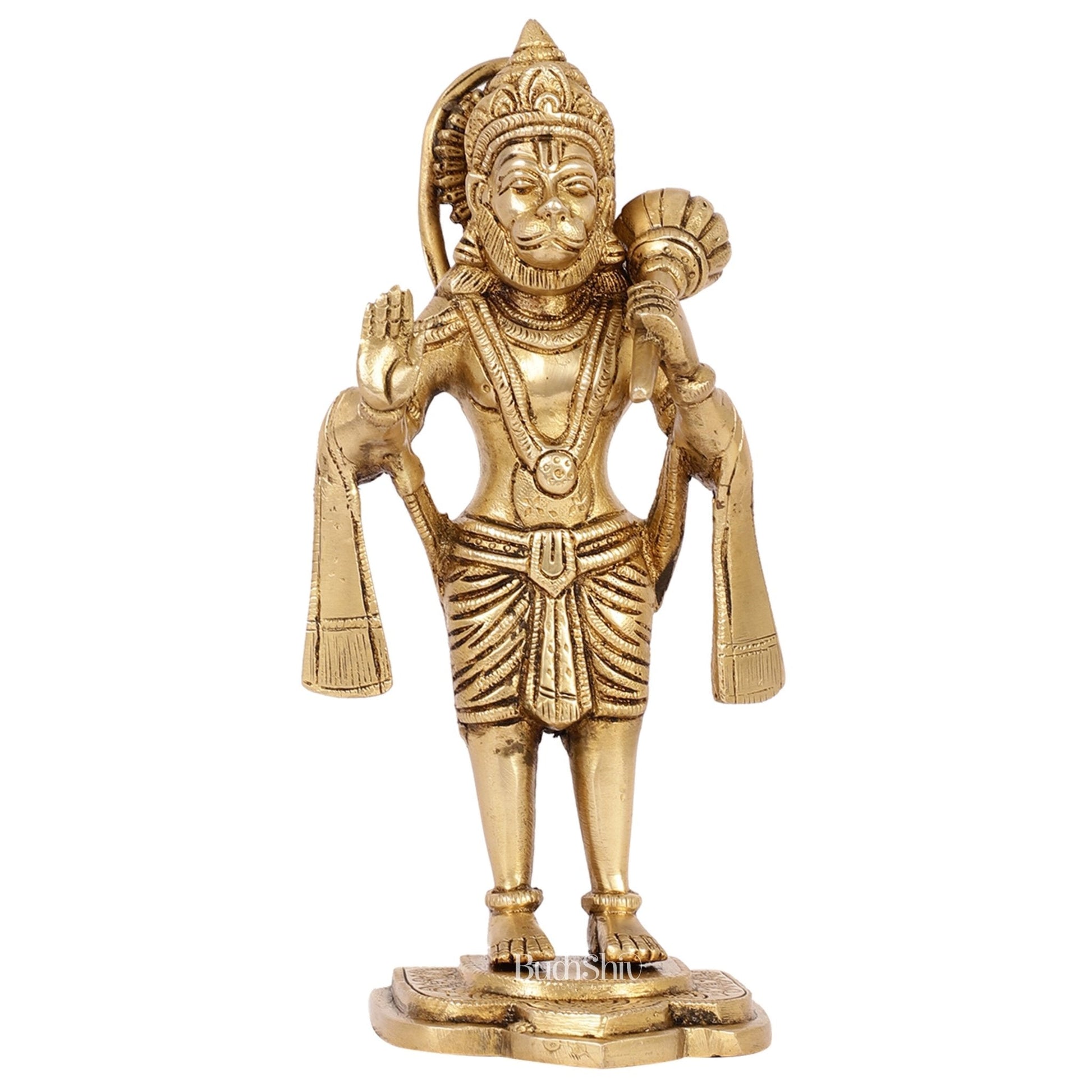 Handcrafted Brass Lord Hanuman Statue in Blessing Mudra - 8.5"