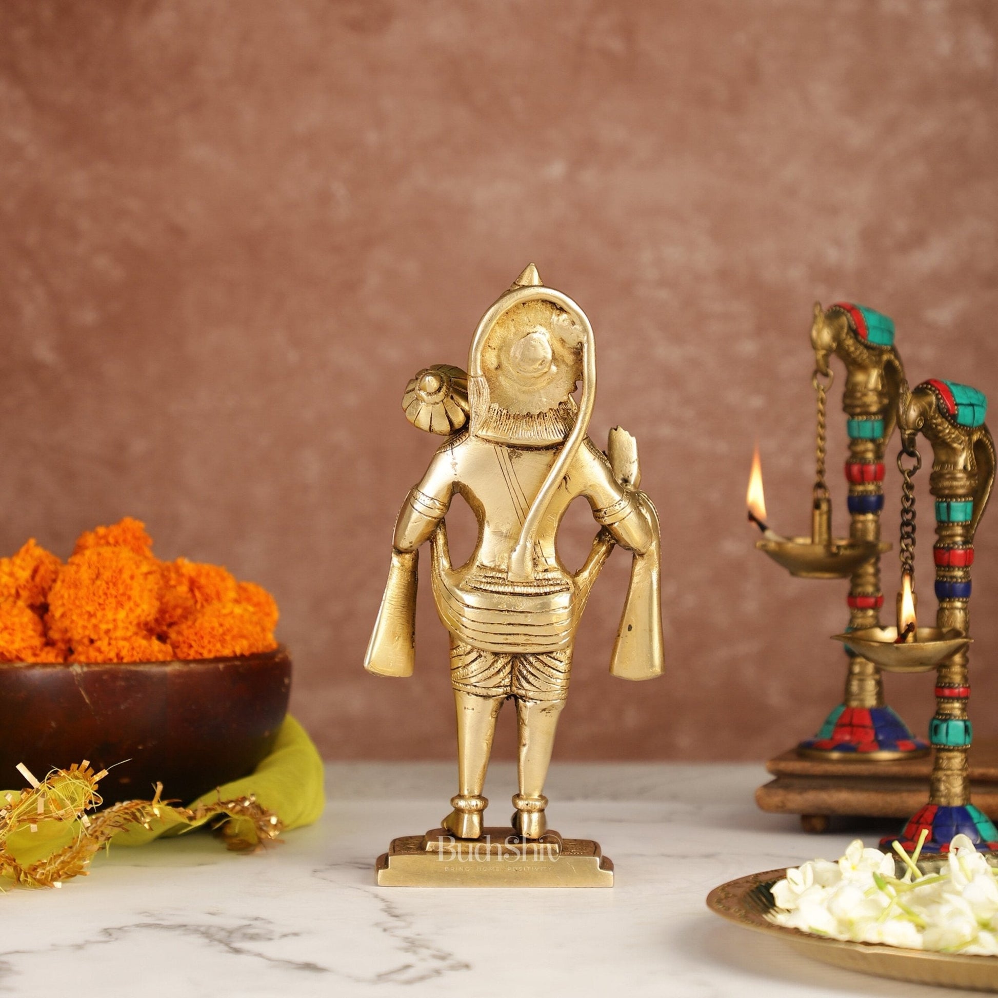 Handcrafted Brass Lord Hanuman Statue in Blessing Mudra - 8.5"