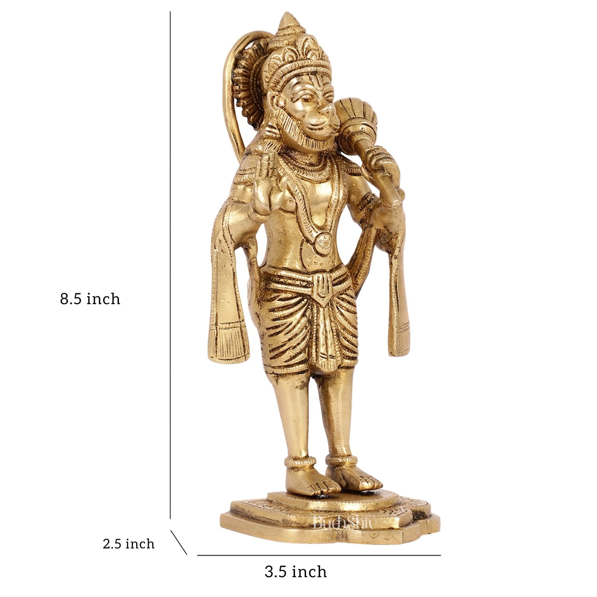 Handcrafted Brass Lord Hanuman Statue in Blessing Mudra - 8.5"