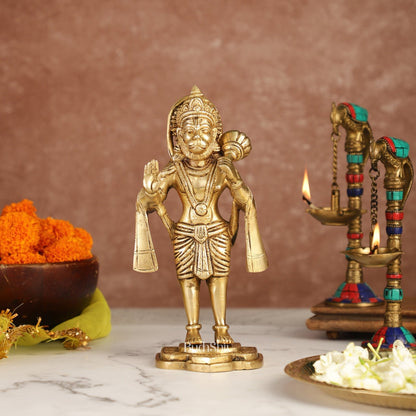 Handcrafted Brass Lord Hanuman Statue in Blessing Mudra - 8.5"
