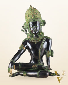 Handcrafted Brass Lord Indra Statue – Black and Green Finish, 14"