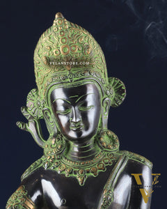 Handcrafted Brass Lord Indra Statue – Black and Green Finish, 14"