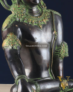 Handcrafted Brass Lord Indra Statue – Black and Green Finish, 14"