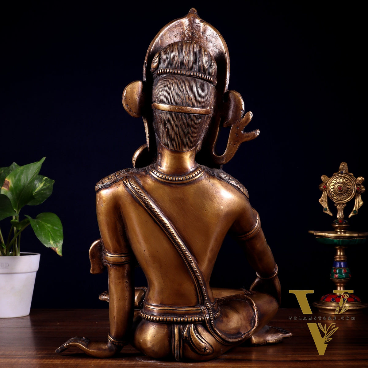Handcrafted Brass Lord Indra Statue vintage tone , 14"