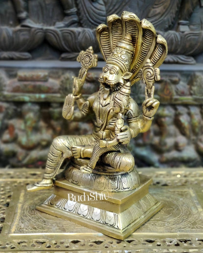 Handcrafted Brass Lord Narasimha with Goddess Lakshmi - 12.5" Height