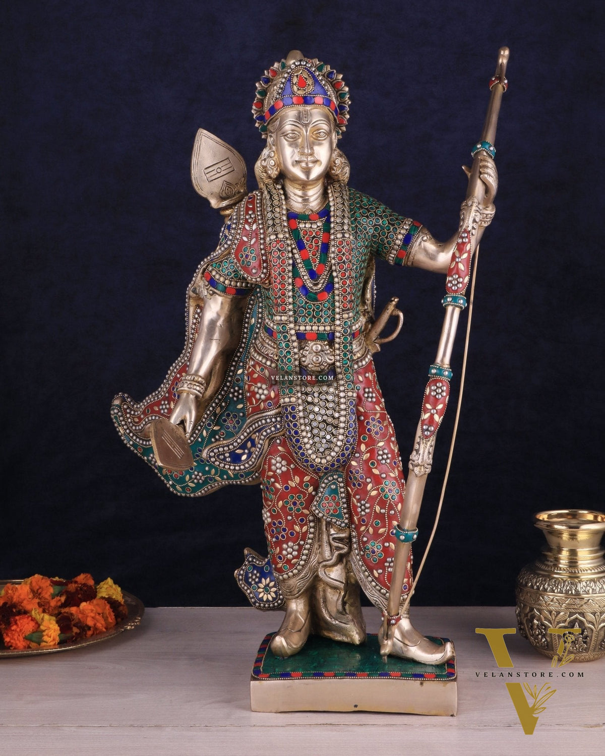 Handcrafted Brass Lord Rama Statue with Bow and Arrow – 26 Inches