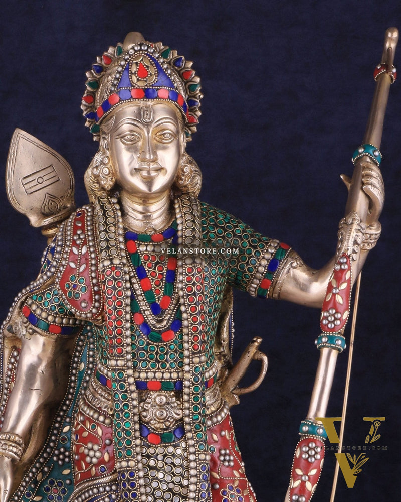 Handcrafted Brass Lord Rama Statue with Bow and Arrow – 26 Inches