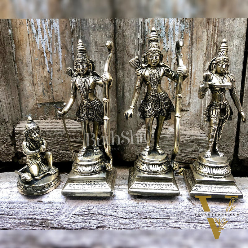 Handcrafted Brass Lord Rama with Sita, Lakshman, and Hanuman | Height 9 inches