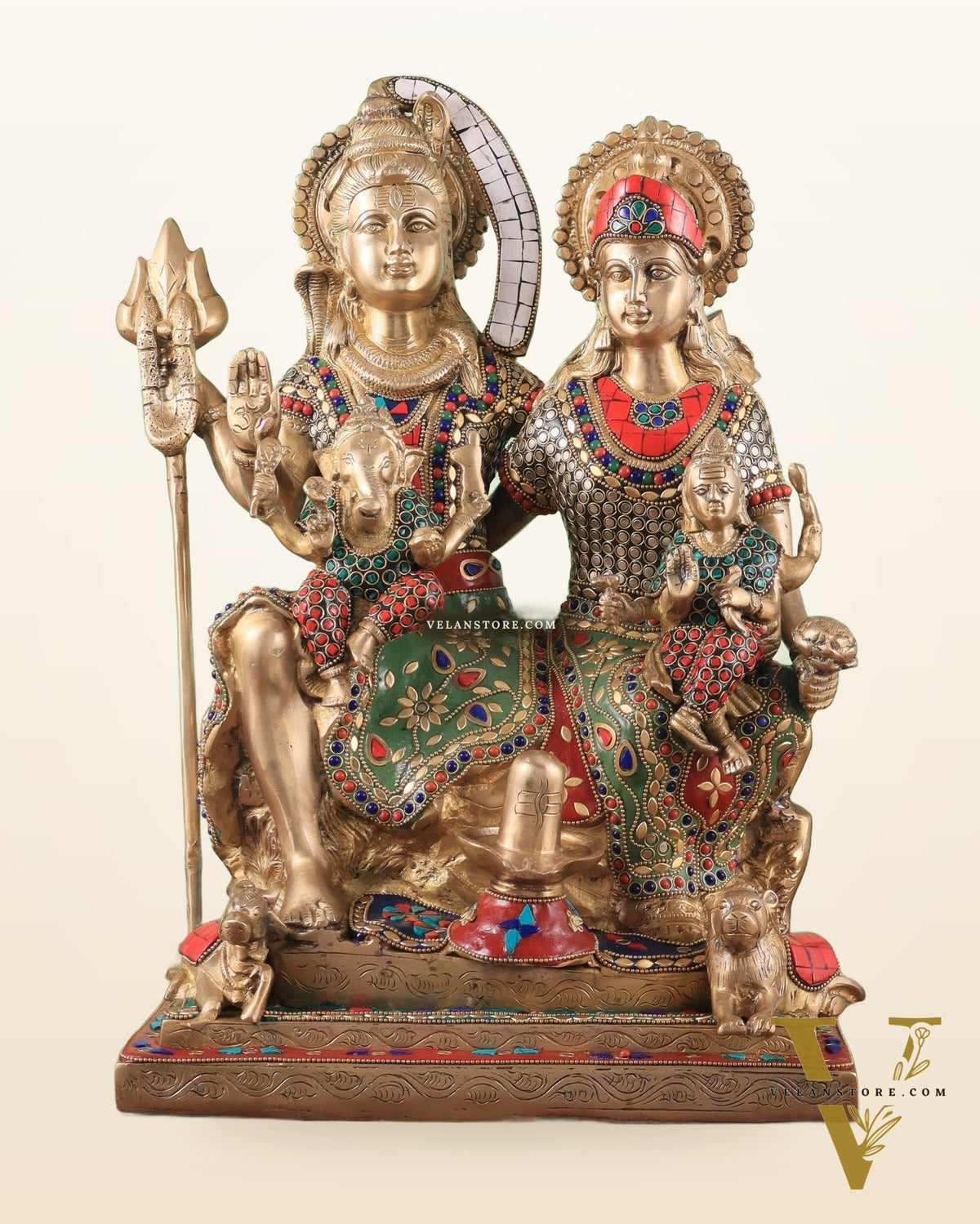 Handcrafted Brass Lord Shiva Family Statue - Meenakari | 18" Height