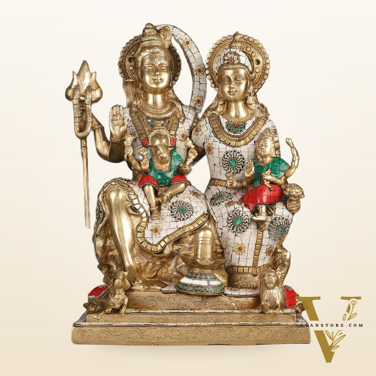 Handcrafted Brass Lord Shiva Family Statue - Meenakari | 18" Height