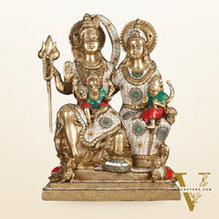 Handcrafted Brass Lord Shiva Family Statue - Meenakari | 18" Height
