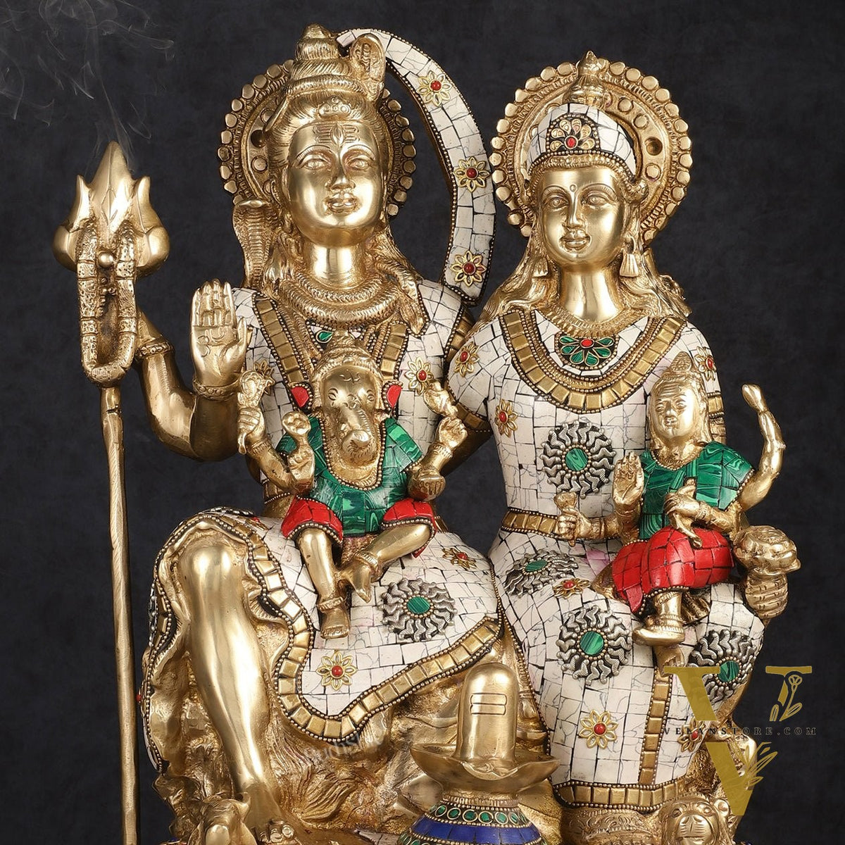Handcrafted Brass Lord Shiva Family Statue - Meenakari | 18" Height