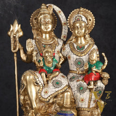 Handcrafted Brass Lord Shiva Family Statue - Meenakari | 18" Height