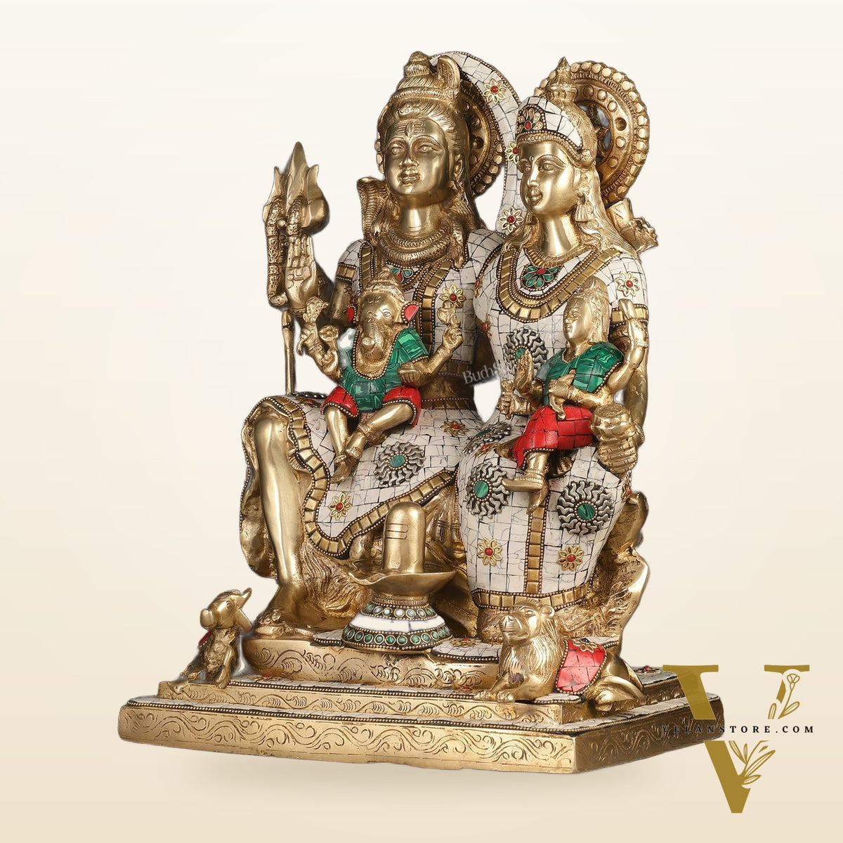 Handcrafted Brass Lord Shiva Family Statue - Meenakari | 18" Height
