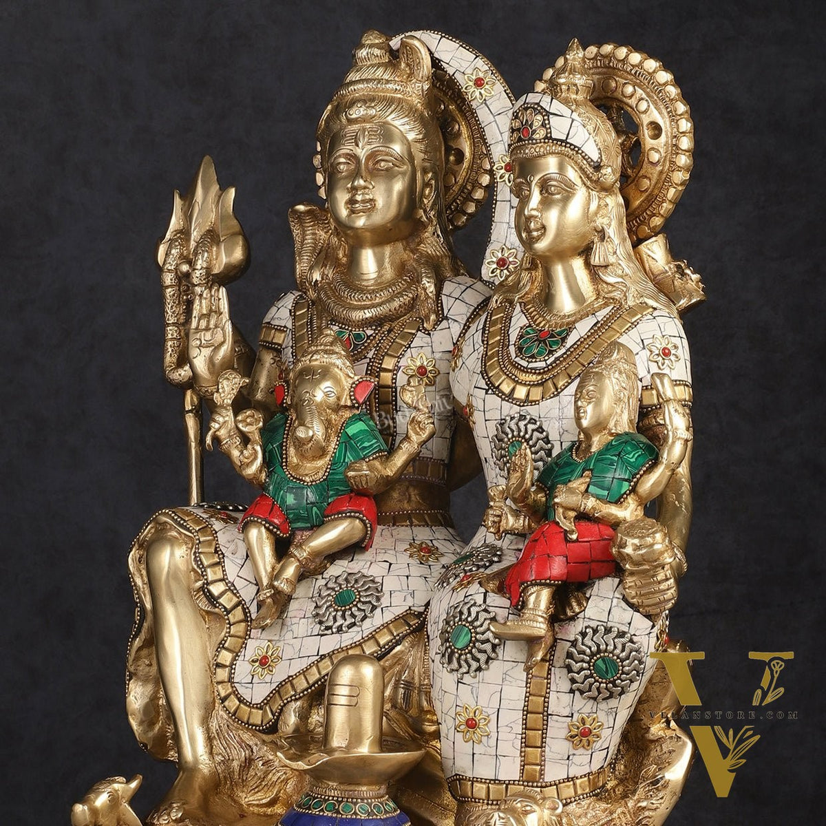 Handcrafted Brass Lord Shiva Family Statue - Meenakari | 18" Height