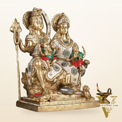 Handcrafted Brass Lord Shiva Family Statue - Meenakari | 18" Height