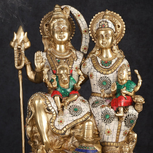 Handcrafted Brass Lord Shiva Family Statue - Meenakari | 18" Height