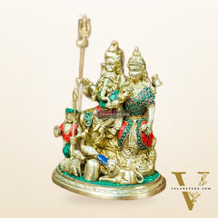 Handcrafted Brass Lord Shiva Parivaar Idol 9.5" with stonework
