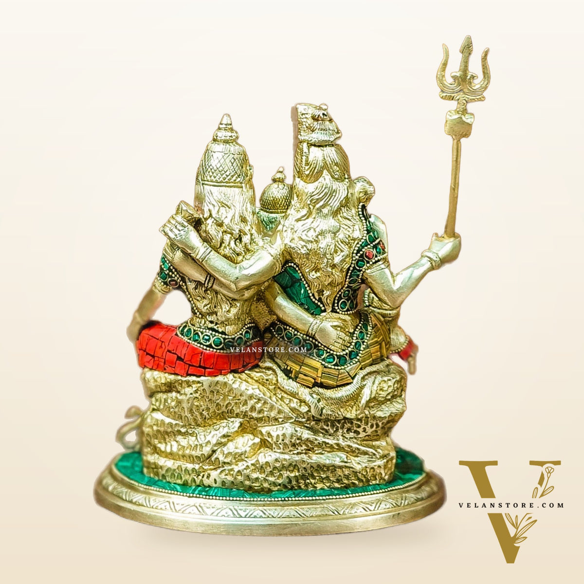 Handcrafted Brass Lord Shiva Parivaar Idol 9.5" with stonework