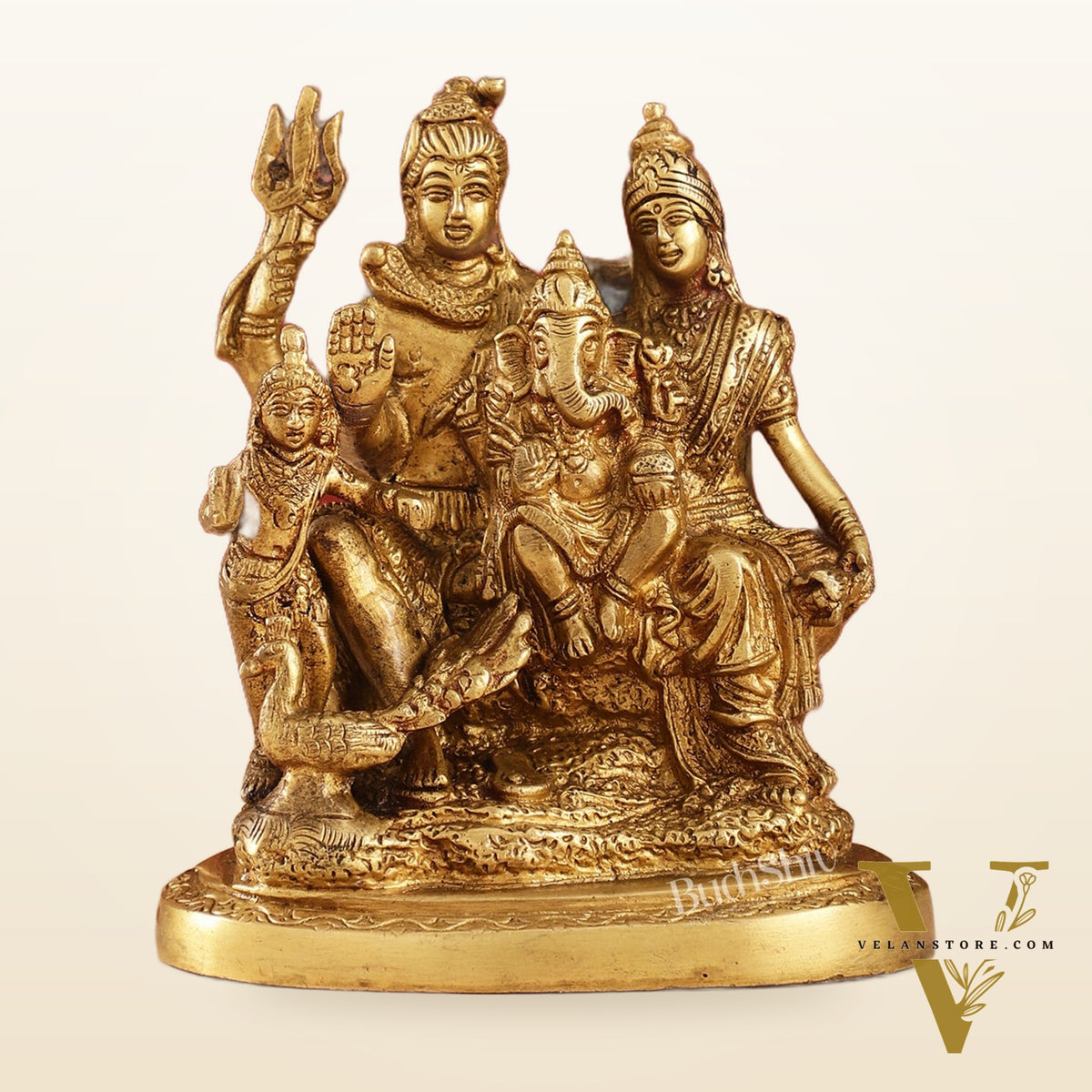 Handcrafted Brass Lord Shiva Parivaar Idol | Golden Finish | 6"