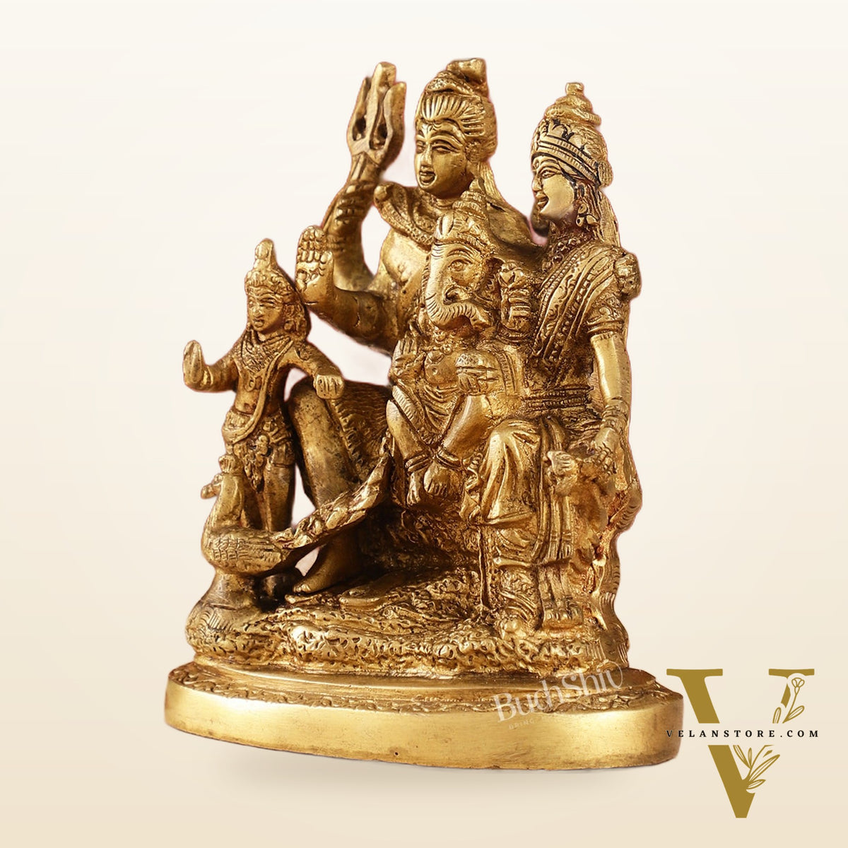 Handcrafted Brass Lord Shiva Parivaar Idol | Golden Finish | 6"