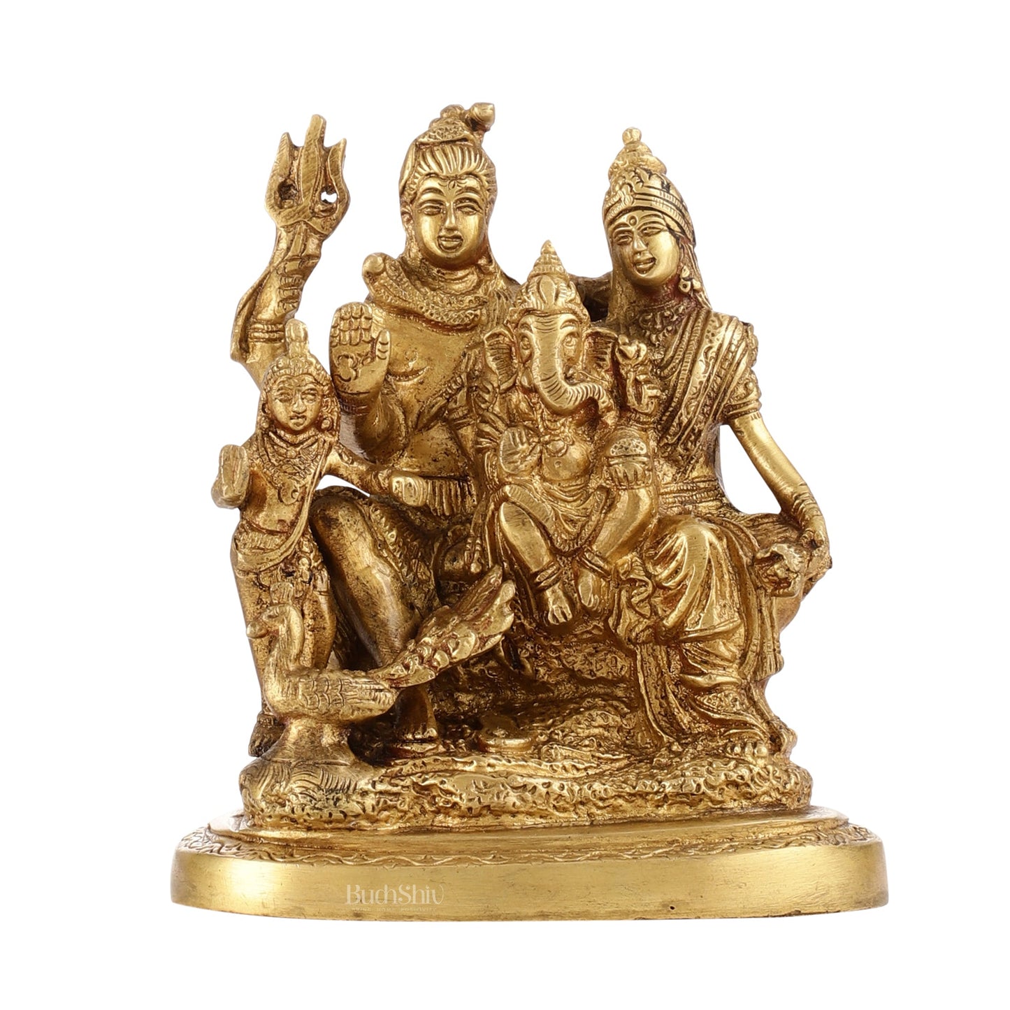 Handcrafted Brass Lord Shiva Parivaar Idol | Golden Finish | 6"