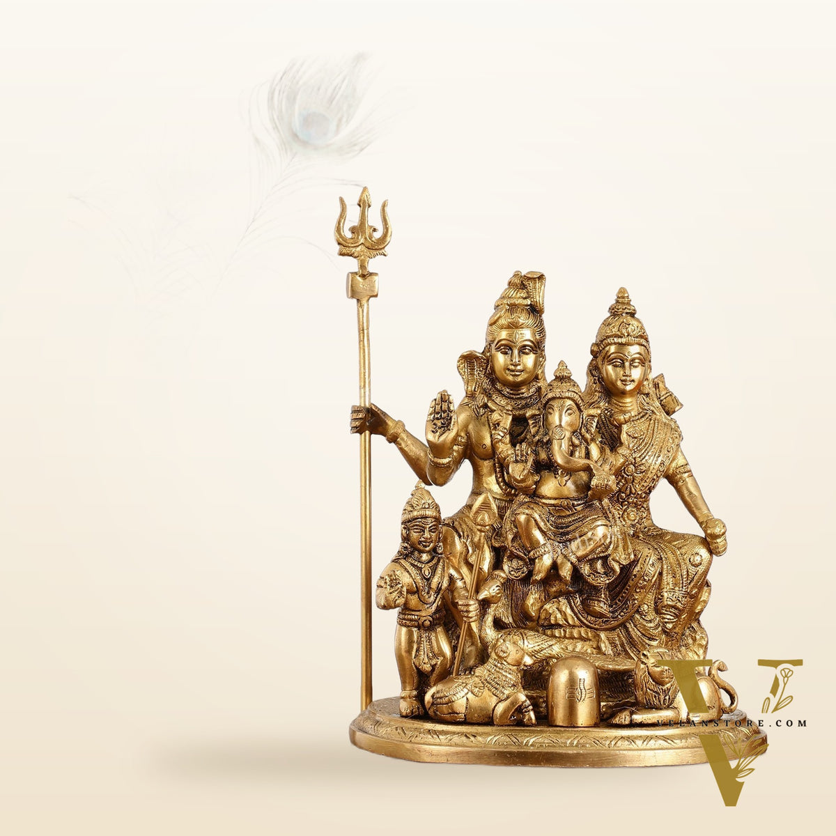 Handcrafted Brass Lord Shiva Parivaar Idol | Golden Finish | 9.5" Height