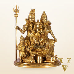 Handcrafted Brass Lord Shiva Parivaar Idol | Golden Finish | 9.5" Height