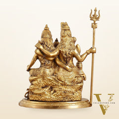 Handcrafted Brass Lord Shiva Parivaar Idol | Golden Finish | 9.5" Height