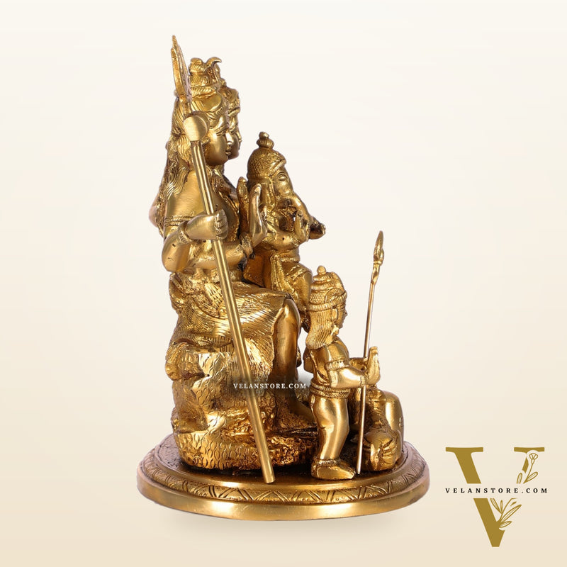 Handcrafted Brass Lord Shiva Parivaar Idol | Golden Finish | 9.5" Height
