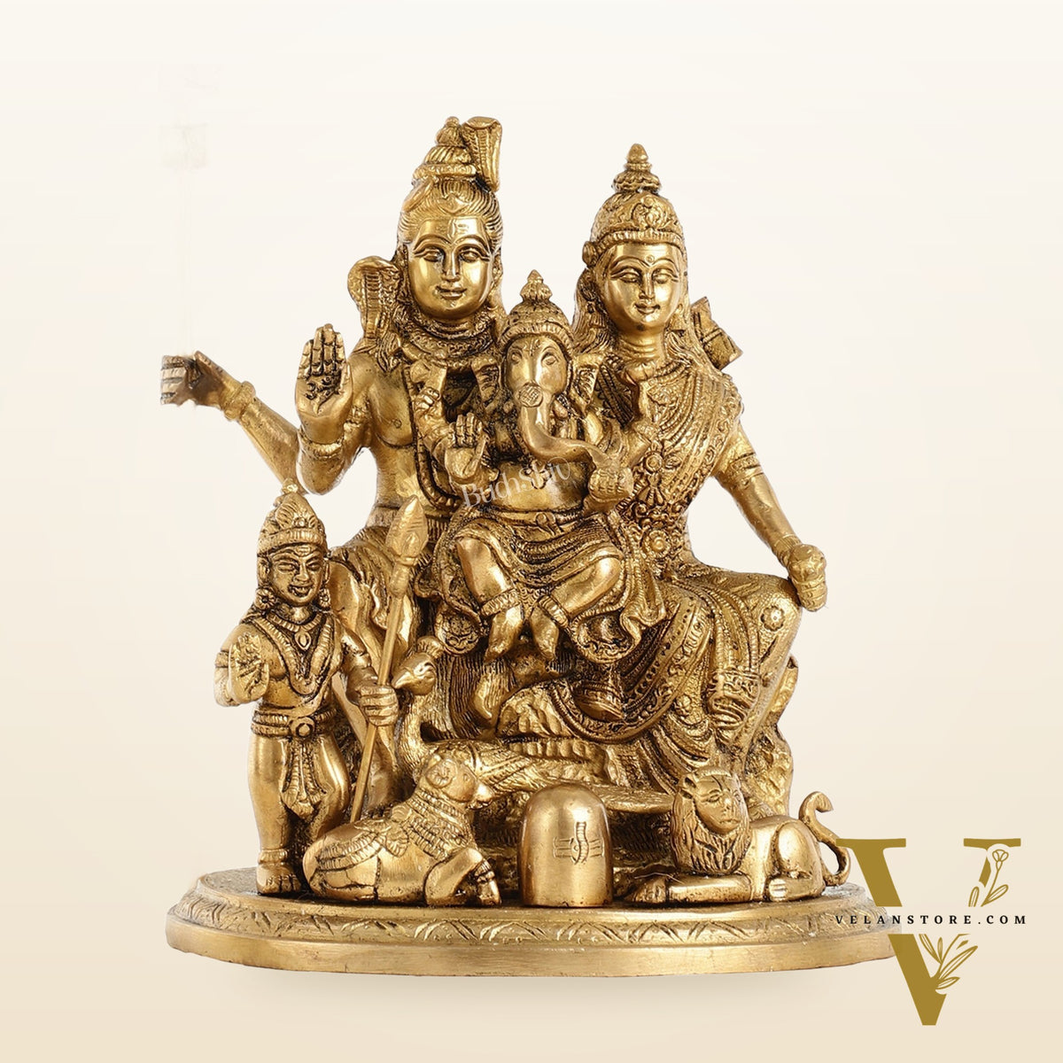 Handcrafted Brass Lord Shiva Parivaar Idol | Golden Finish | 9.5" Height