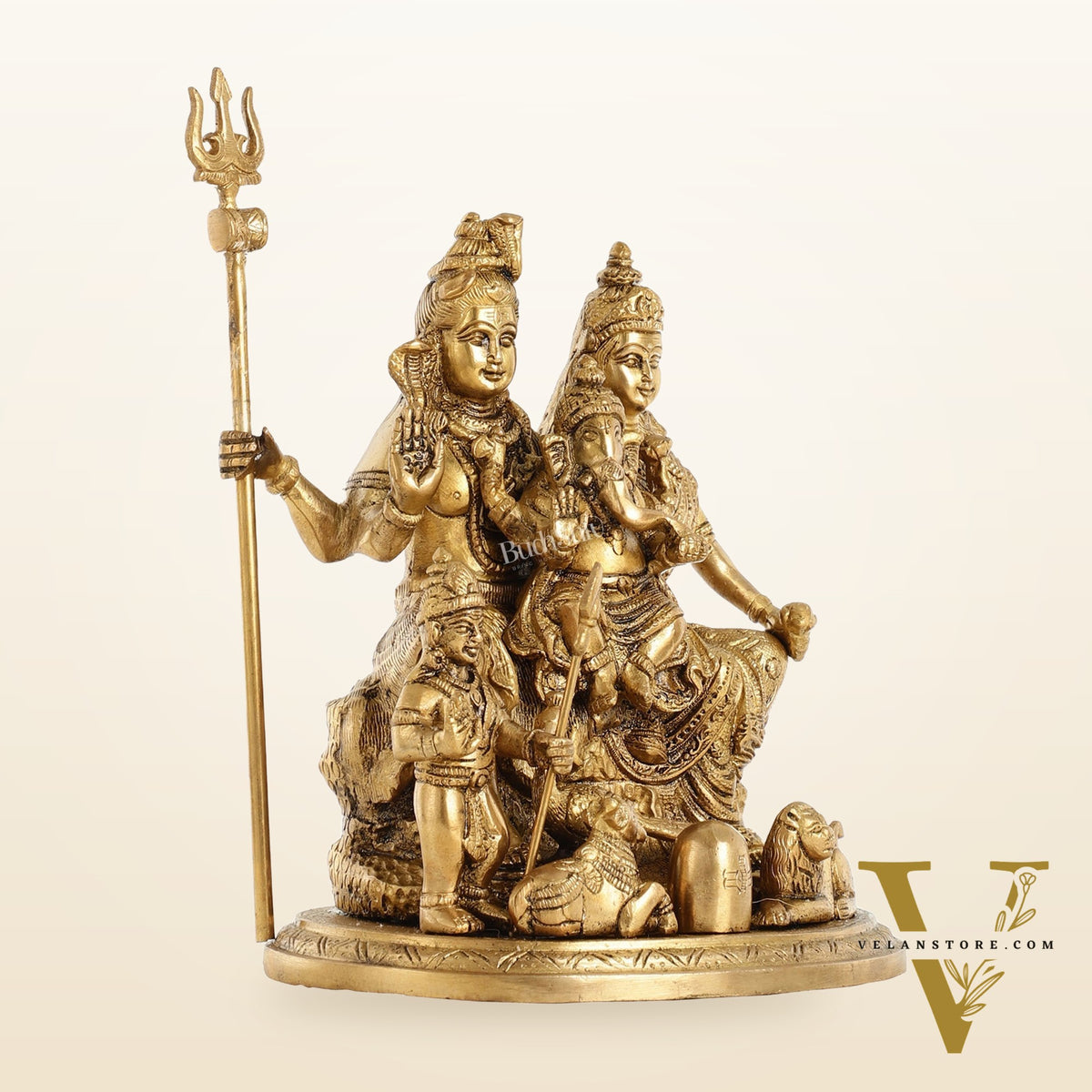 Handcrafted Brass Lord Shiva Parivaar Idol | Golden Finish | 9.5" Height