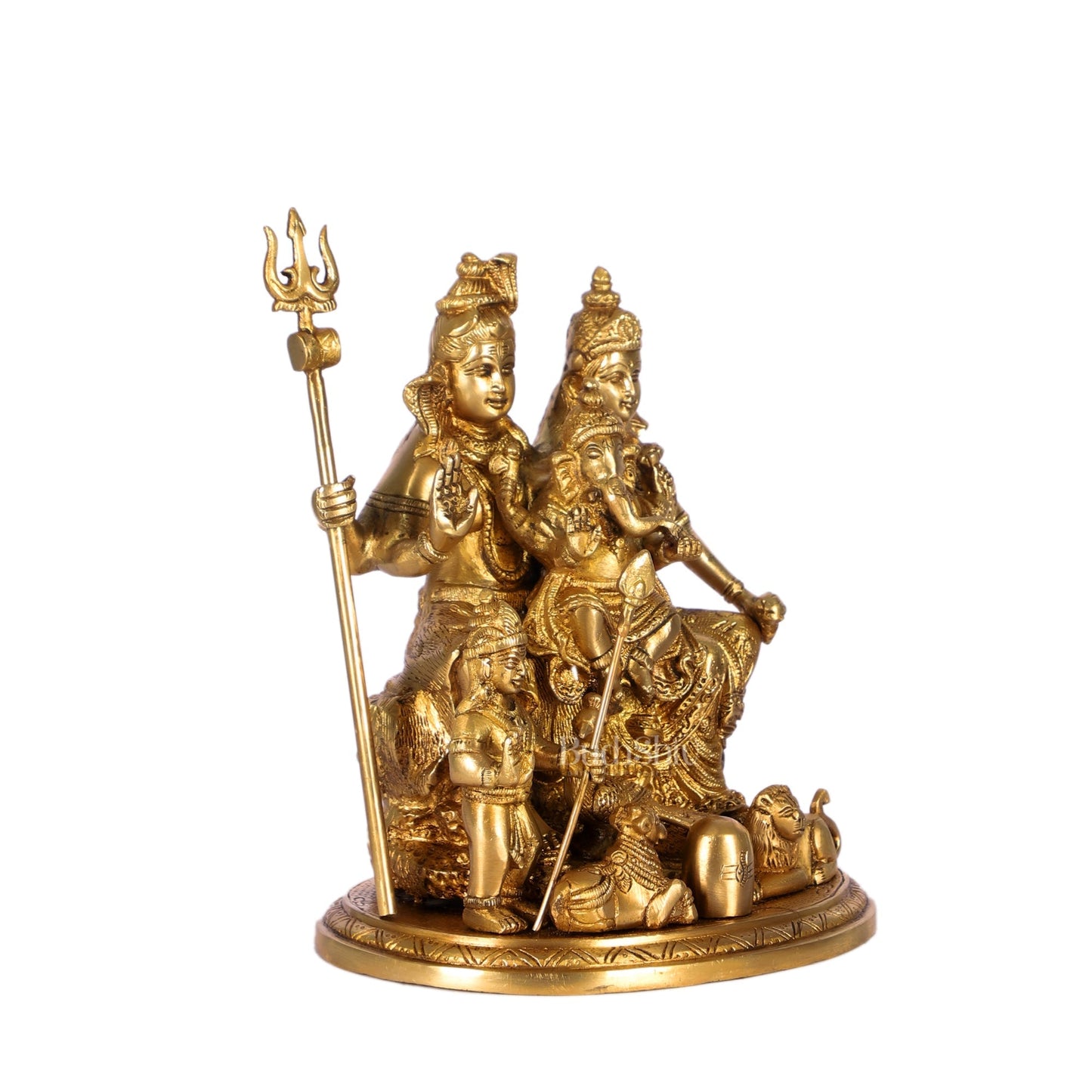 Handcrafted Brass Lord Shiva Parivaar Idol | Golden Finish | 9.5" Height