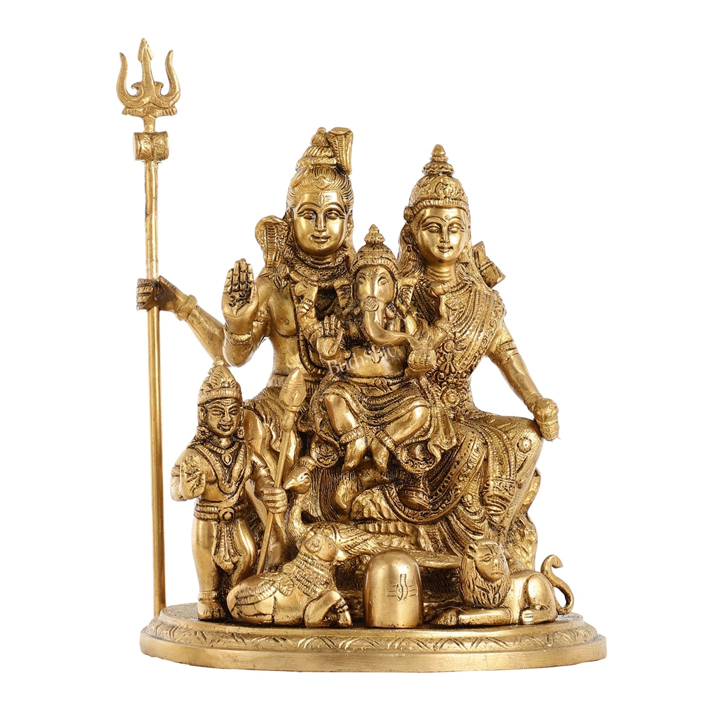 Handcrafted Brass Lord Shiva Parivaar Idol | Golden Finish | 9.5" Height