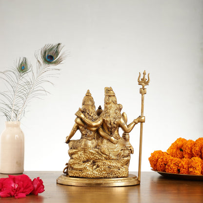 Handcrafted Brass Lord Shiva Parivaar Idol | Golden Finish | 9.5" Height