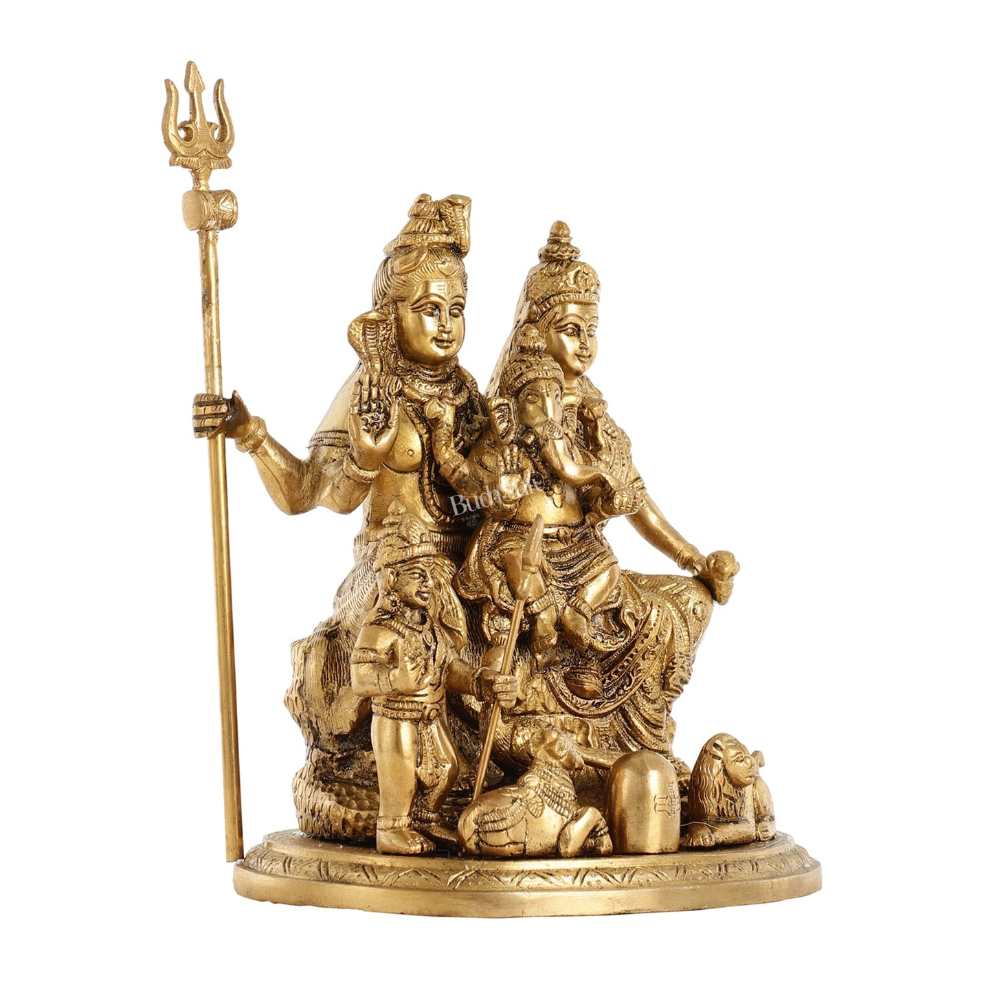 Handcrafted Brass Lord Shiva Parivaar Idol | Golden Finish | 9.5" Height