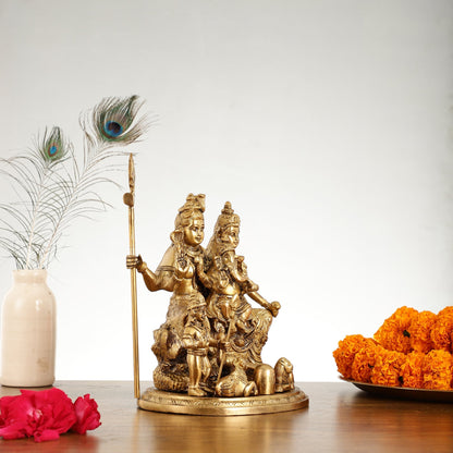 Handcrafted Brass Lord Shiva Parivaar Idol | Golden Finish | 9.5" Height