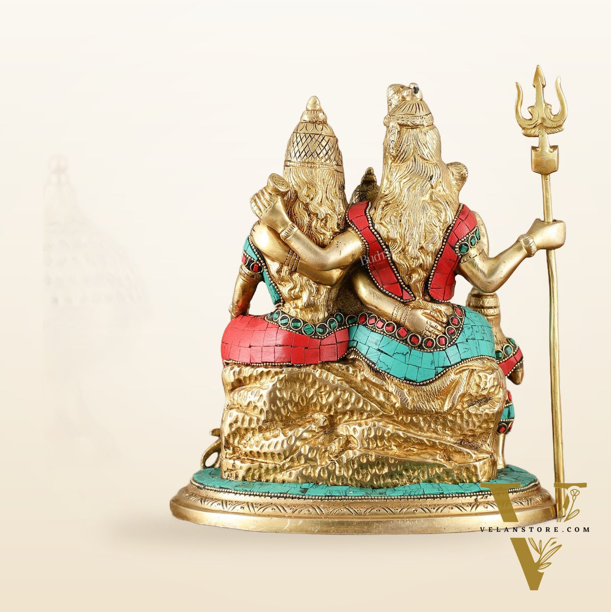 Handcrafted Brass Lord Shiva Parivaar Idol stonework 9.5 inches